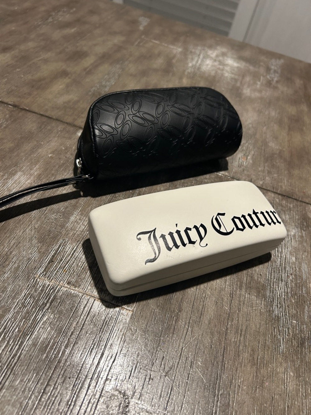 Juicy Couture White Sunglasses Case with Black Oakley Embossed zipper Pouch case